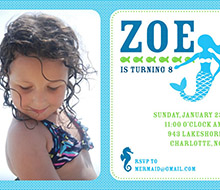 Mermaid Under the Sea Birthday Party Printable Photo Invitation - Blue and Green